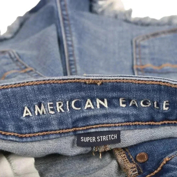 American Eagle Hi-Rise Shortie Jean Shorts Distressed Button Fly Medium  Wash 12 - Picture 6 of 11